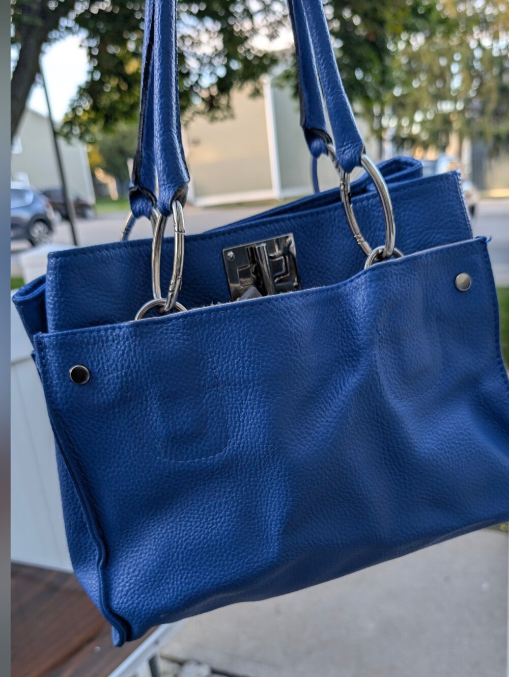 Structured Blue Leather Tote Handbag Genuine Leather Royal Blue Tote Bag Women’s